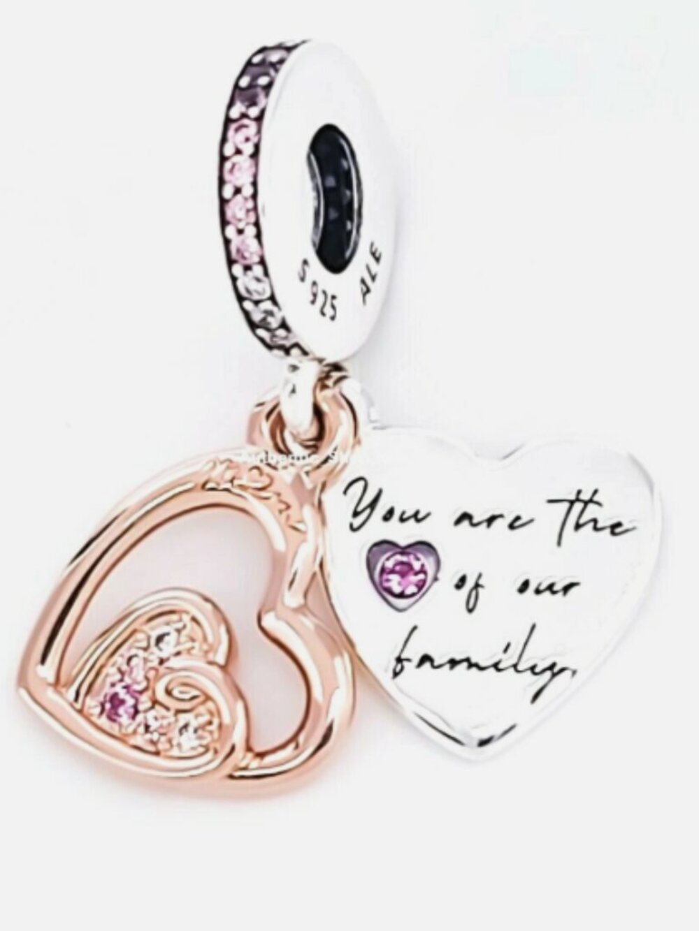New Pandora S925 Rose Entwined Infinite Hearts Double Dangle Charm 781020C01